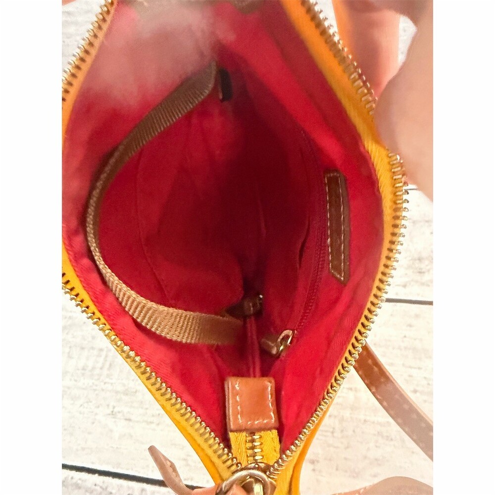Dooney & Bourke Crossbody Bag Womens Small Yellow Brown Trim Double Zip - Picture 10 of 10
